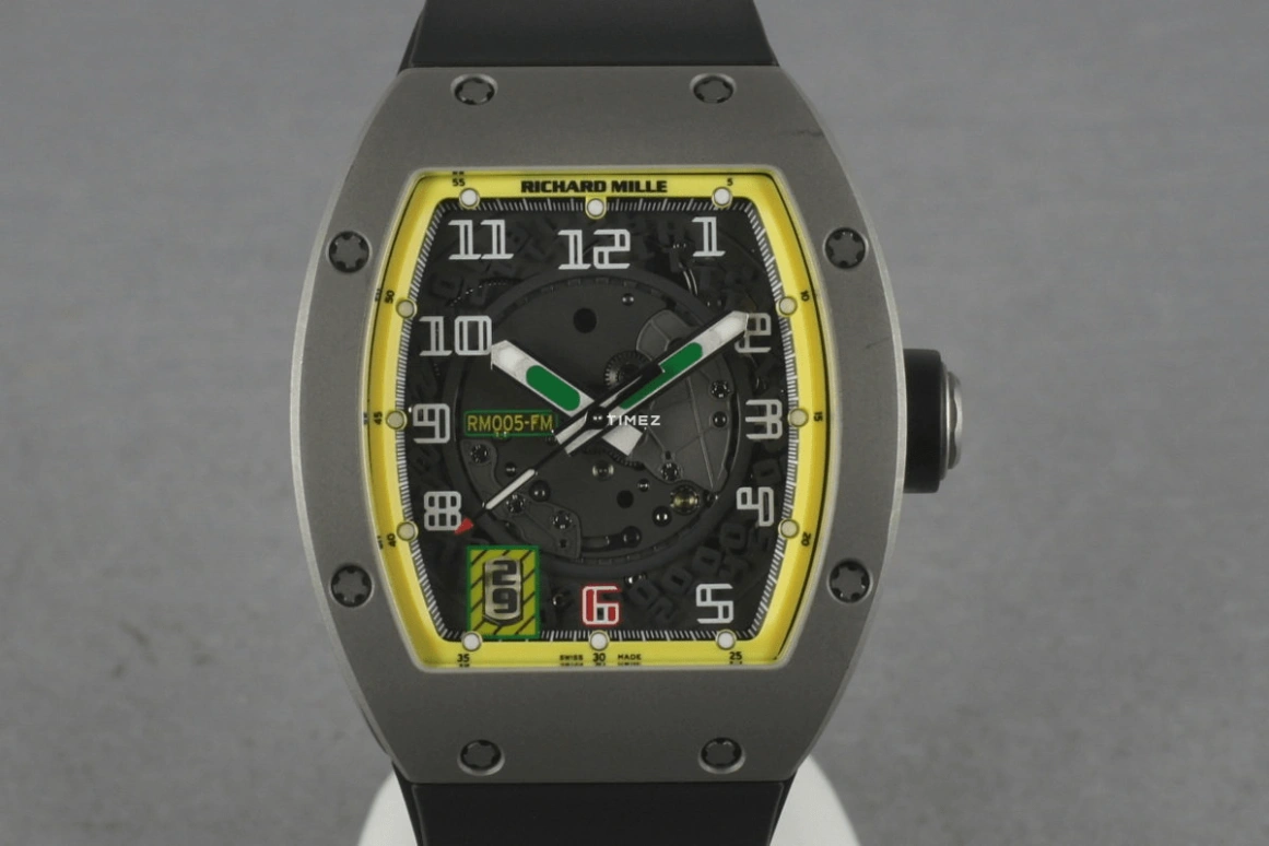Richard Mille,Not Tourbillon 37.80x45mm,37.80x45mm,Titanium,Skeleton,Automatic,Day,Sapphire,Crystal Glass,RM 005 Felipe Massa TI