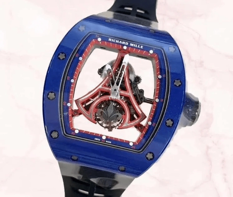 Richard Mille,Tourbillon 42.70x50mm,42.70x50mm,Titanium,Red,Skeleton,Handwound,Tourbillon,Tonneau,RM 52,RM 52-03 PSG Tourbillon Edition