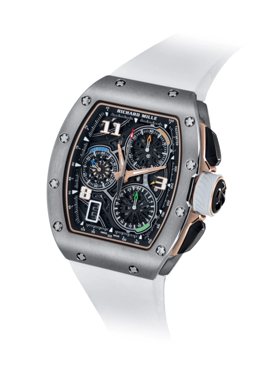 Richard Mille,Not Tourbillon 38.40x47.34mm,38.40x47.34mm,Titanium,Skeleton,Automatic,Chronograph,Day,Flyback,Function Selector,50hours,In-house Caliber,Charles Leclerc,RM 72,RM 72-01 Lifestyle Flyback Ti
