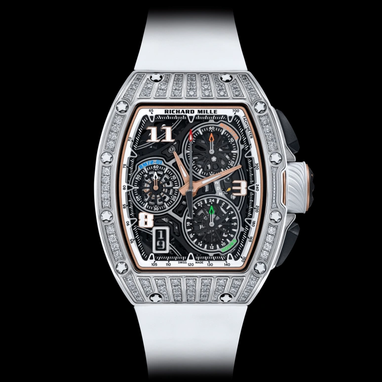 Richard Mille,Not Tourbillon 38.40x47.34mm,38.40x47.34mm,White Gold,Skeleton,Automatic,Chronograph,Day,Flyback,Function Selector,50hours,In-house Caliber,RM 72,RM 72-01 Lifestyle Flyback WG Di