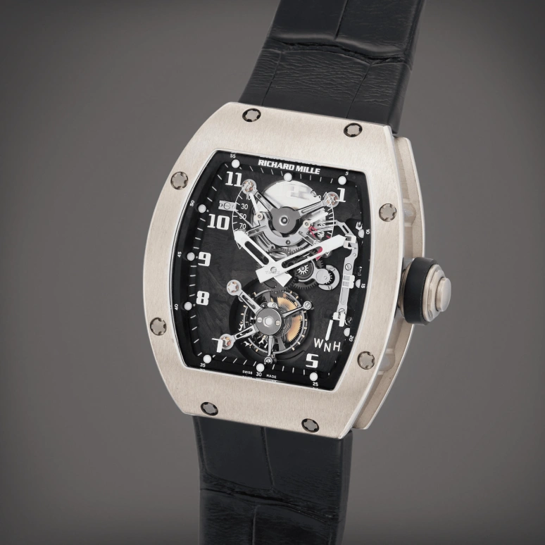 Richard Mille,Tourbillon 38x45mm,38x45mm,White Gold,Black,Handwound,Power Reserve Indicator,Tourbillon,Torque Indicator,RM 002,RM 002-V2 Tourbillon AF WG