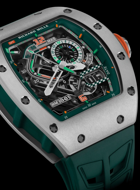 Richard Mille,Not Tourbillon 42x49.94mm,42x49.94mm,Titanium,Grey,Automatic,Chronograph,Power Reserve Indicator,Big Date,Function Selector,55hours,In-house Caliber,RM 30,RM 30-01 Le Mans Classic