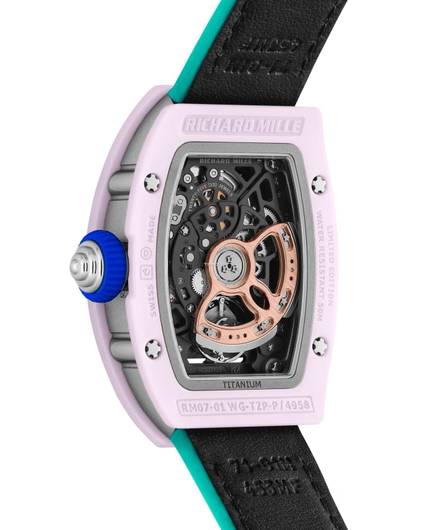 Richard Mille,Not Tourbillon 31.40x45.66mm,31.40x45.66mm,Ceramic,Multi-Color,Automatic,Sapphire,Tonneau,RM 07,RM 07-01 BLUSH PINK