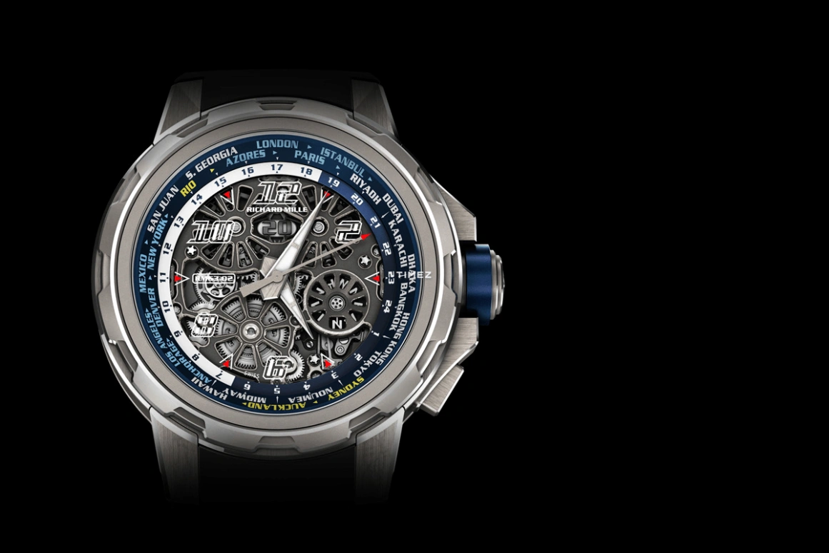 Richard Mille,Not Tourbillon 47mm,47mm,Titanium,Blue,Skeleton,Automatic,World Time,Sapphire,RM 63,RM 63-02 TI