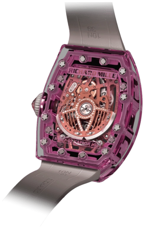 Richard Mille,Not Tourbillon 45.66x31.40mm,45.66x31.40mm,Sapphire,Skeleton,Automatic,In-house Caliber,RM 07,RM 07-02 Sapphire PINK