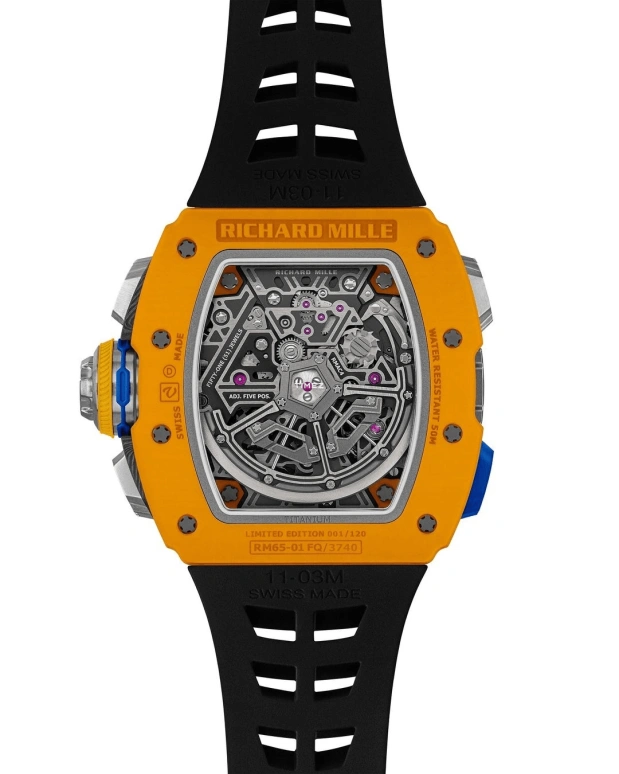 Richard Mille,Not Tourbillon 44.50x49.94mm,44.50x49.94mm,Quartz TPT,Skeleton,Automatic,Chronograph,Day,Flyback,Rattrapante,In-house Caliber,Sapphire,Crystal Glass,Steve Harvey,RM 65,RM 65-01 DARK YELLOW