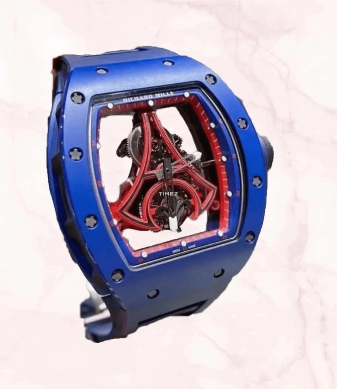Richard Mille,Tourbillon 42.70x50mm,42.70x50mm,Titanium,Red,Skeleton,Handwound,Tourbillon,Tonneau,RM 52,RM 52-03 PSG Tourbillon Edition