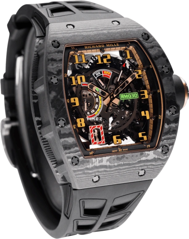 Richard Mille,Not Tourbillon 42.70x50mm,42.70x50mm,NTPT,Skeleton,Automatic,Day,Power Reserve Indicator,Function Selector,RM 030 Candy