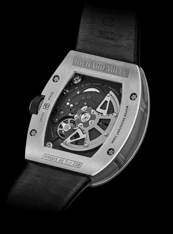 Richard Mille,Not Tourbillon 37.80x45mm,37.80x45mm,Titanium,Black,Automatic,Day,Sapphire,RM 005