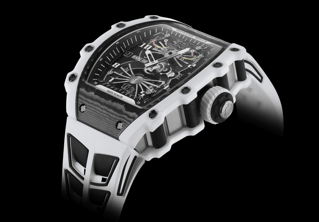 Richard Mille,Tourbillon 42.68x50.12mm,42.68x50.12mm,Titanium,Quartz TPT,Carbon TPT,Skeleton,Handwound,Power Reserve Indicator,Tourbillon,Function Selector,RM 21,RM 21-02 Tourbillon Aerodyne WHITE