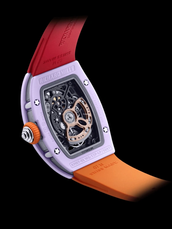 Richard Mille,Not Tourbillon 45.66x31.40mm,45.66x31.40mm,Ceramic,Red,Orange,Purple,Automatic,50hours,In-house Caliber,RM 07,RM 07-01 PASTEL LAVENDER