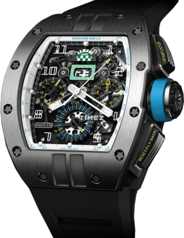 Richard Mille,Not Tourbillon 50x42.70mm,50x42.70mm,Titanium,Skeleton,Automatic,Chronograph,Month,Day,Flyback,Sapphire,Tonneau,RM 011 Le Mans Classic BLUE