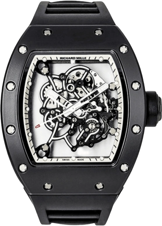 Richard Mille,Not Tourbillon 42.70x50mm,42.70x50mm,Titanium,White,Skeleton,Handwound,Tonneau,Black,RM 055 Bubba Watson White Drive