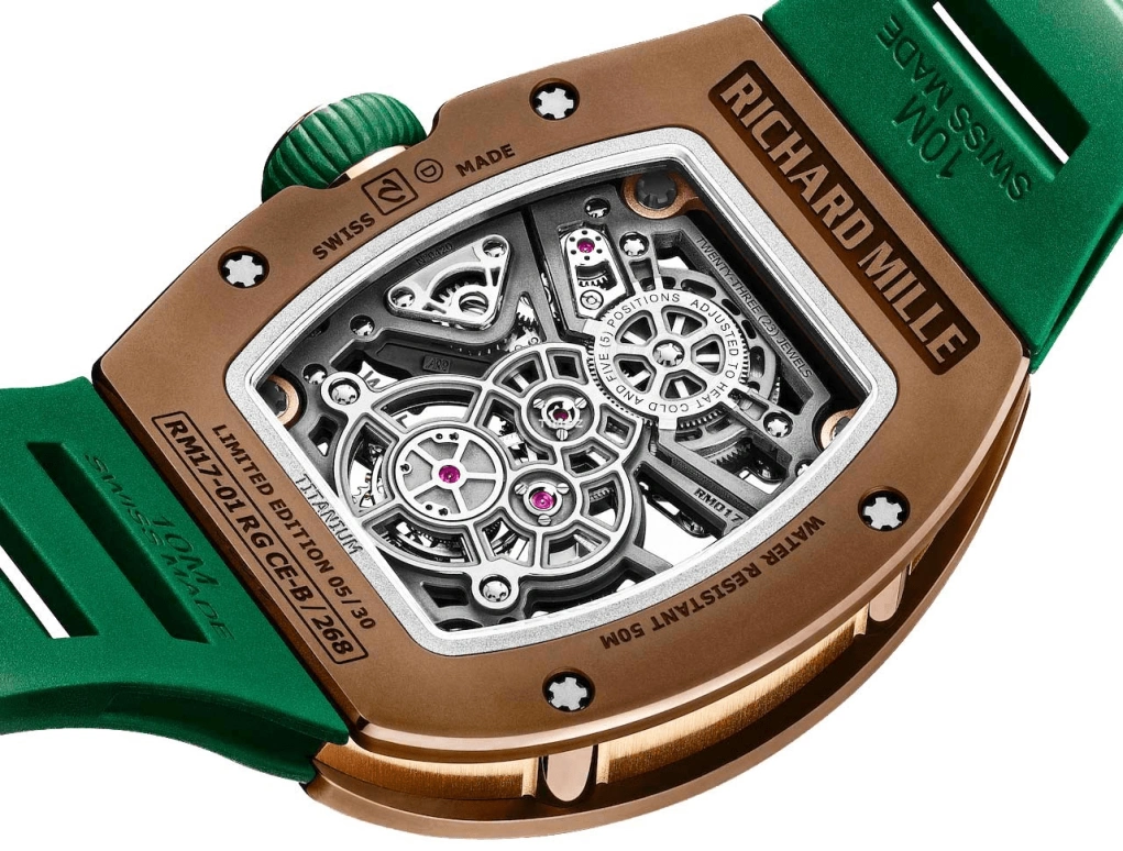 Richard Mille,Tourbillon 40.10x48.15mm,40.10x48.15mm,Ceramic,Rose Gold,Skeleton,Handwound,Power Reserve Indicator,Tourbillon,Function Selector,RM 17,RM 17-01 CE 