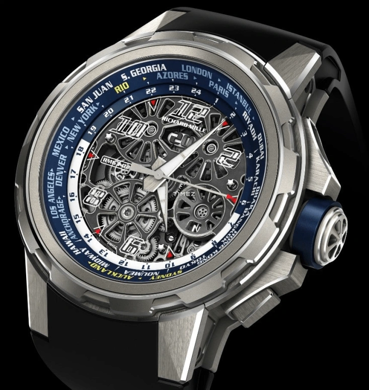 Richard Mille,Not Tourbillon 47mm,47mm,Titanium,Blue,Skeleton,Automatic,World Time,Sapphire,RM 63,RM 63-02 TI
