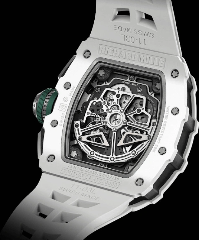 Richard Mille,Not Tourbillon 49.94x44.50mm,49.94x44.50mm,Ceramic,Skeleton,Automatic,Chronograph,Month,Day,Flyback,55hours,In-house Caliber,RM 11,RM 11-03 Le Mans Classic