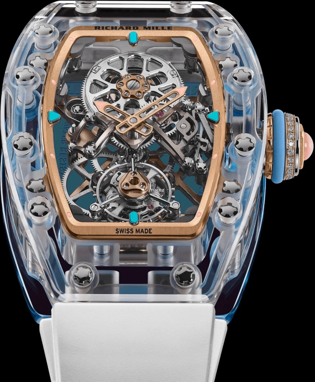 Richard Mille,Tourbillon 32.90x46.75mm,32.90x46.75mm,Sapphire,Silver,Handwound,Tourbillon,65hours,RM 75,RM 75-01 Flying Tourbillon Sapphire Blue