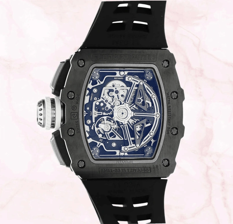 Richard Mille,Not Tourbillon 44.50x49.94mm,44.50x49.94mm,Titanium,Cream,Skeleton,Automatic,Chronograph,Month,Day,Flyback,Tonneau,Black,RM 11,RM 11-03 Last Black Edition