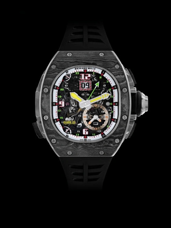 Richard Mille,Tourbillon 42x49.94mm,42x49.94mm,Titanium,Carbon TPT,Skeleton,Handwound,Power Reserve Indicator,Tourbillon,Big Date,Alarm,70hours,In-house Caliber,Black Star,Timati,RM 62,RM 62-01