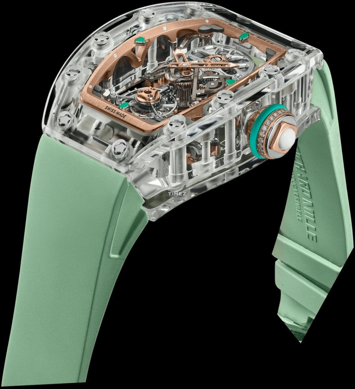 Richard Mille,Tourbillon 32.90x46.75mm,32.90x46.75mm,Sapphire,Silver,Handwound,Tourbillon,65hours,RM 75,RM 75-01 Flying Tourbillon Sapphire Green