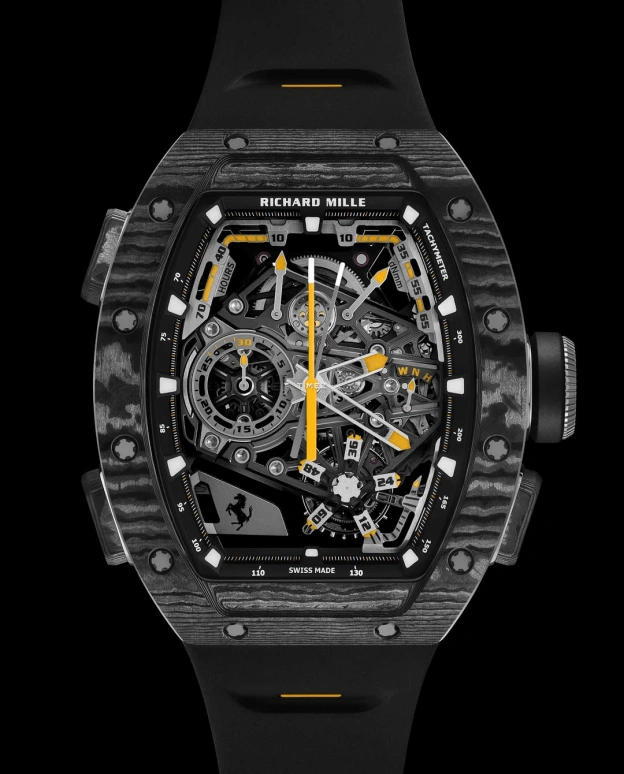 Richard Mille,Tourbillon 42.90mm,42.90mm,Carbon TPT,Skeleton,Grey,Handwound,Chronograph,Power Reserve Indicator,Tourbillon,Rattrapante,70hours,In-house Caliber,RM 43,RM 43-01 FERRARI NTPT