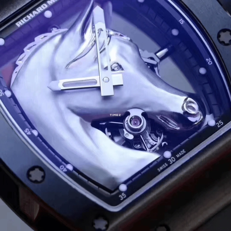 Richard Mille,Tourbillon 40x50mm,40x50mm,Titanium,Silver,Skeleton,Handwound,Tourbillon,Tonneau,RM 52,RM 52-02 Silver Horse