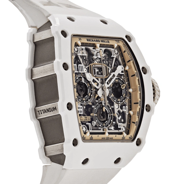 Richard Mille,Not Tourbillon 49.94x44.50mm,49.94x44.50mm,Ceramic,Titanium,Black,Brown,Automatic,Countdown,Chronograph,Month,Flyback,55hours,In-house Caliber,RM 11,RM 11-03 Last White Edition