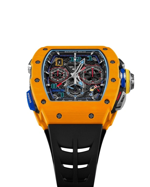 Richard Mille,Not Tourbillon 44.50x49.94mm,44.50x49.94mm,Quartz TPT,Skeleton,Automatic,Chronograph,Day,Flyback,Rattrapante,In-house Caliber,Sapphire,Crystal Glass,Steve Harvey,RM 65,RM 65-01 DARK YELLOW