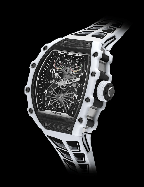 Richard Mille,Tourbillon 42.68x50.12mm,42.68x50.12mm,Titanium,Quartz TPT,Carbon TPT,Skeleton,Handwound,Power Reserve Indicator,Tourbillon,Function Selector,RM 21,RM 21-02 Tourbillon Aerodyne WHITE