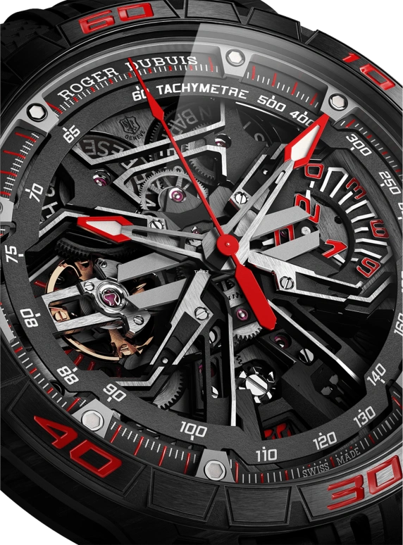 Roger Dubuis,Excalibur Spider 45mm,45mm,Titanium,Black,Skeleton,Automatic,Chronograph,Day,Tourbillon,Flyback,Sapphire,Crystal Glass,Round,RDDBEX1046