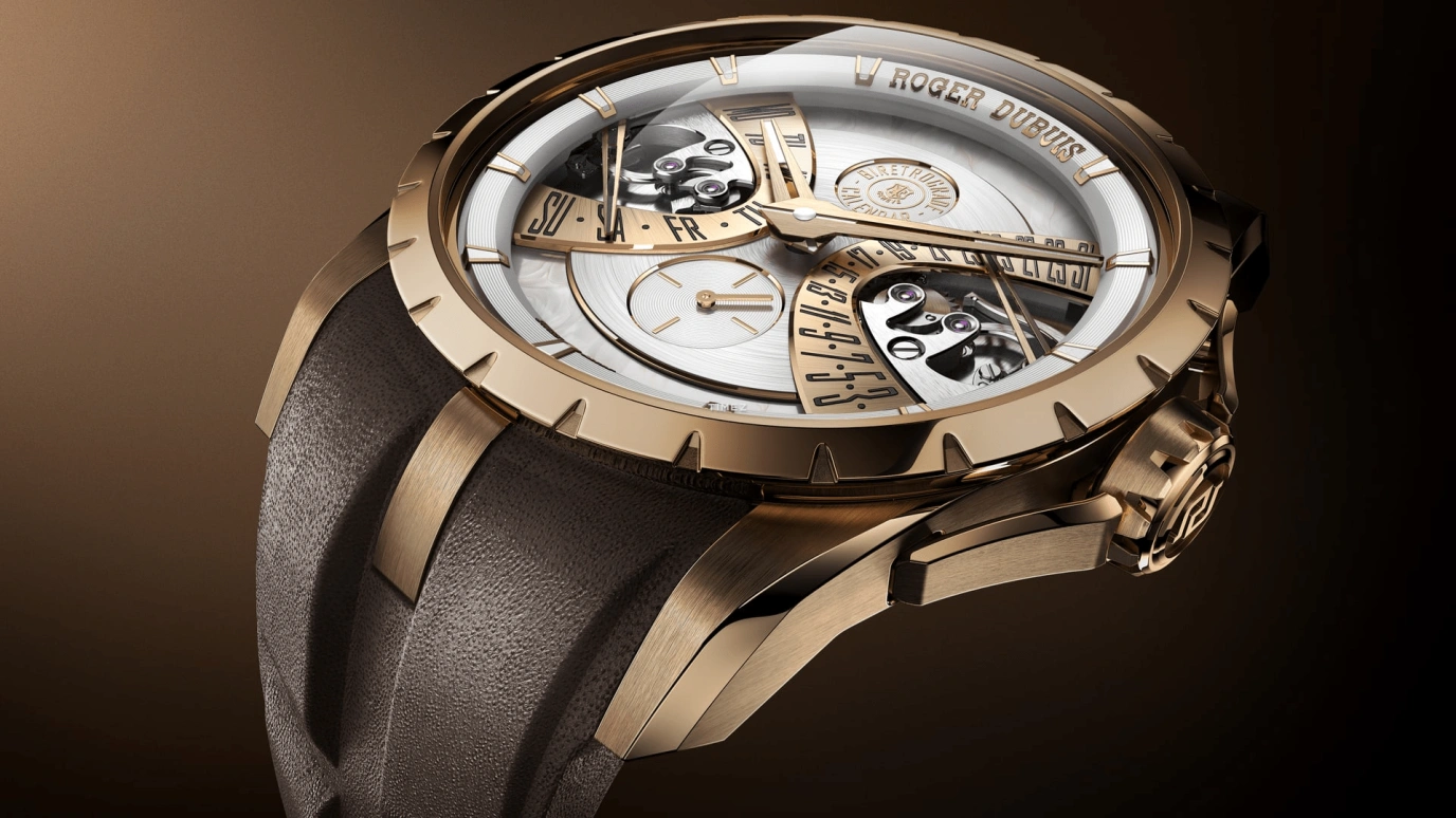 Roger Dubuis,Excalibur 40mm,40mm,Pink Gold,White,Automatic,Date,Day,Retrograde,RDDBEX1179