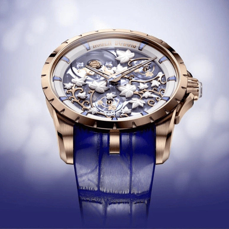 Roger Dubuis,Excalibur 38mm,38mm,Rose Gold,Blue,White,Automatic,72hours,In-house Caliber,RDDBEX1207