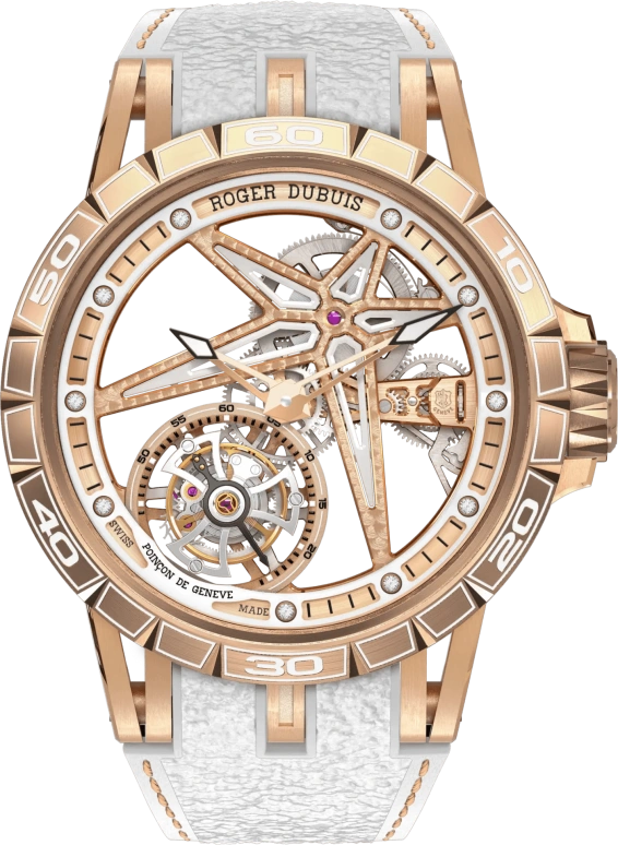 Roger Dubuis,Excalibur Spider 39mm,39mm,Rose Gold,Rose,White,Skeleton,Handwound,Tourbillon,60hours,RDDBEX0816
