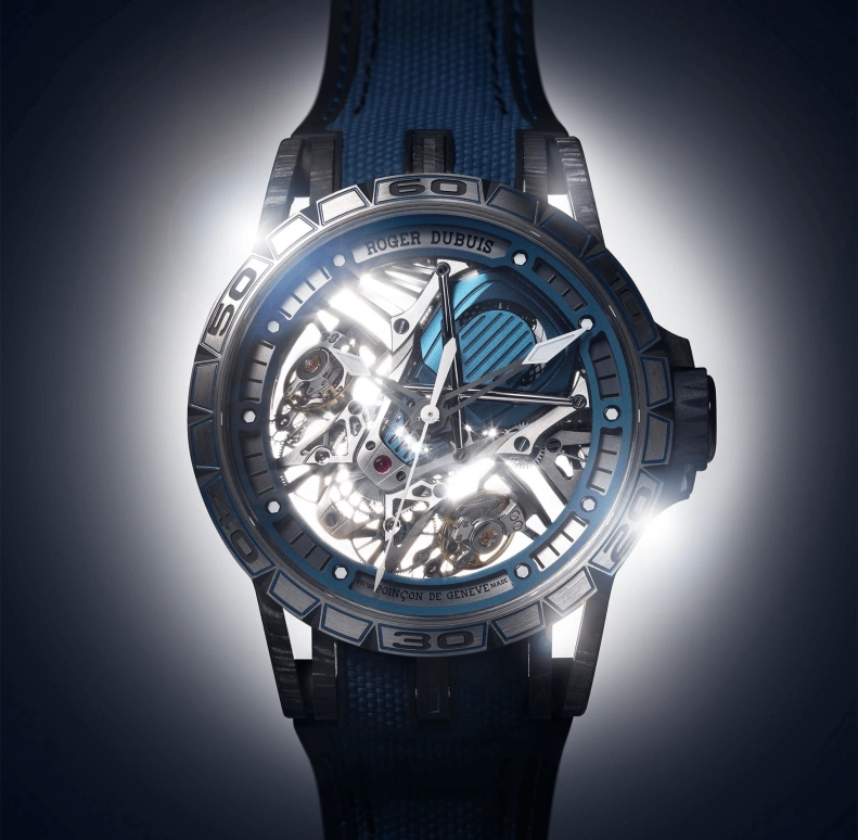 Roger Dubuis,Excalibur 45mm,45mm,Carbon,Skeleton,Handwound,Tourbillon,40hours,RDDBEX0730