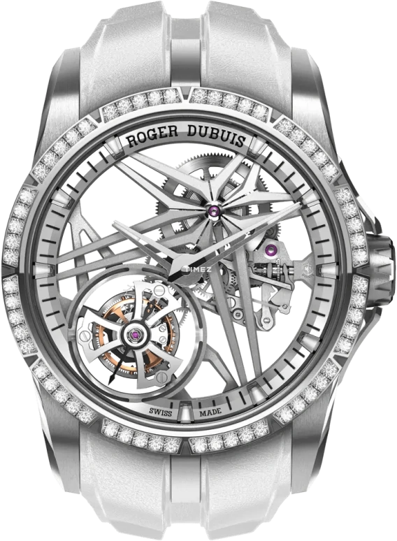 Roger Dubuis,Excalibur 42mm,42mm,White Gold,Silver,Skeleton,Handwound,Tourbillon,72hours,RDDBEX0989