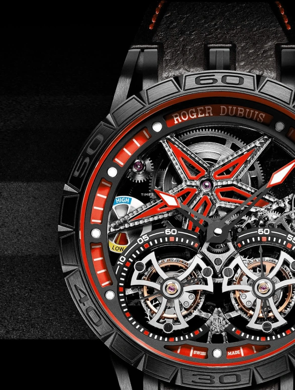 Roger Dubuis,Excalibur 47mm,47mm,Titanium,Luminous,White,Black,Red,Handwound,Day,Power Reserve Indicator,RDDBEX0657