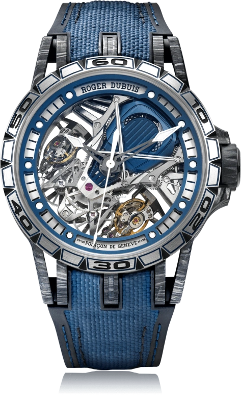 Roger Dubuis,Excalibur 45mm,45mm,Carbon,Skeleton,Handwound,Tourbillon,40hours,RDDBEX0730