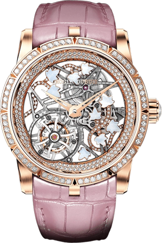 Roger Dubuis,Excalibur 42mm,42mm,Rose Gold,Pearl,Skeleton,Handwound,60hours,In-house Caliber,RDDBEX0475