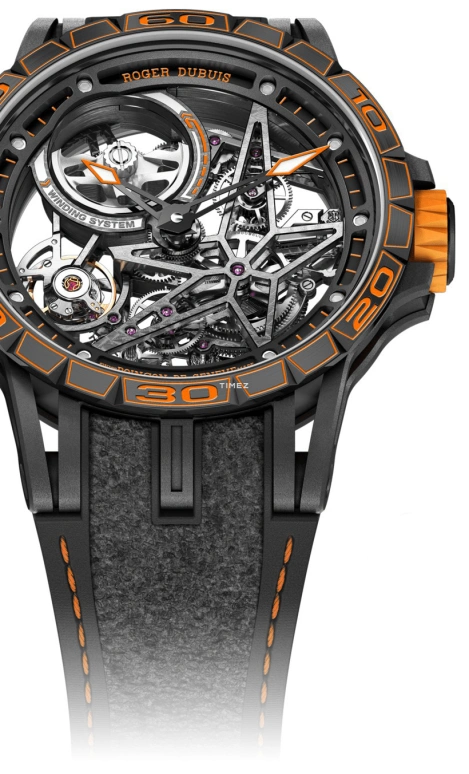 Roger Dubuis,Excalibur 45mm,45mm,Titanium,Luminous,White,Black,Orange,Automatic,Tourbillon,60hours,RDDBEX0704