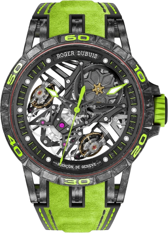 Roger Dubuis,Excalibur 45mm,45mm,Carbon,Skeleton,Handwound,Sapphire,Crystal Glass,Round,ESSENZA SCV12