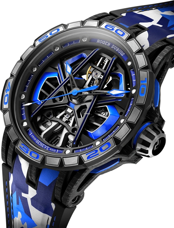 Roger Dubuis,Excalibur Spider 45mm,45mm,Carbon,Black,Skeleton,Blue,Automatic,Day,60hours,RDDBEX1059