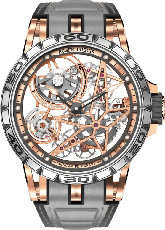 Roger Dubuis,Excalibur 45mm,45mm,Rose Gold,Skeleton,Rose Gold,Handwound,60hours,In-house Caliber,RDDBEX1043