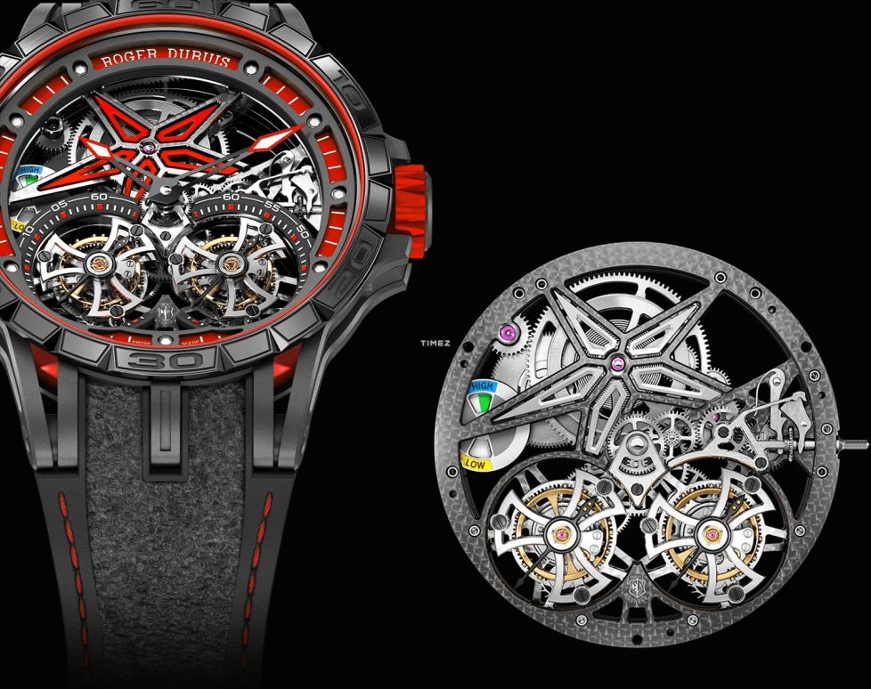 Roger Dubuis,Excalibur 47mm,47mm,Titanium,Luminous,White,Black,Red,Handwound,Day,Power Reserve Indicator,RDDBEX0657