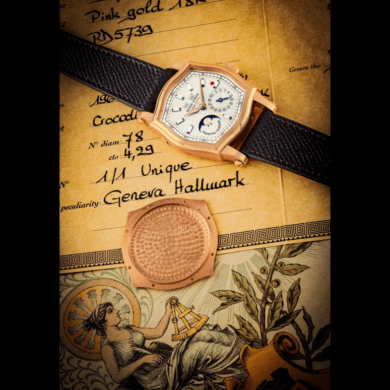 Roger Dubuis,Other 37x48mm,37x48mm,Rose Gold,White,Automatic,Moonphase,Perpetual Calendar,Leap Year,Month,Sapphire,Crystal Glass,Other,RD5739