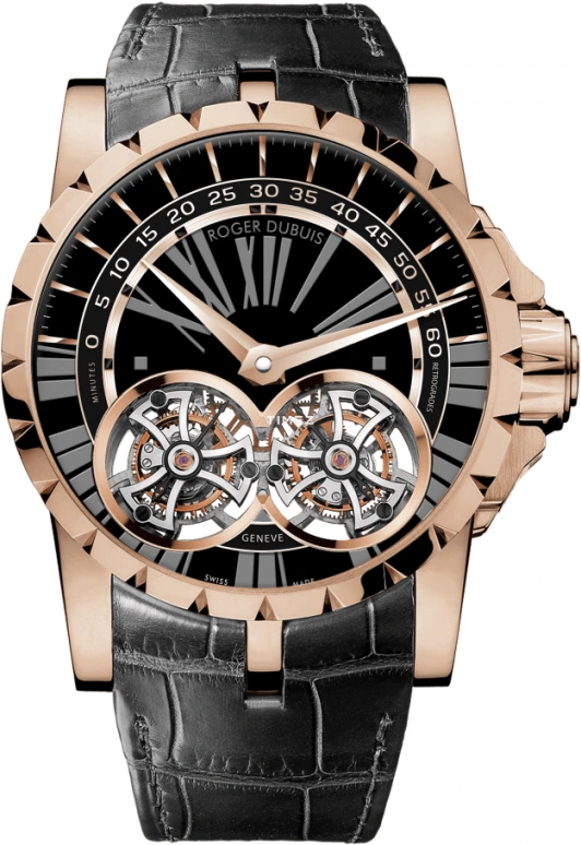 Roger Dubuis,Excalibur 45mm,45mm,Rose Gold,Black,Rose Gold,48hours,In-house Caliber,Sapphire,Crystal Glass,RDDBEX0280