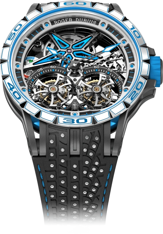 Roger Dubuis,Excalibur Spider 47mm,47mm,Luminous,White,Blue,Handwound,50hours,In-house Caliber,Sapphire,Crystal Glass,RDDBEX0643