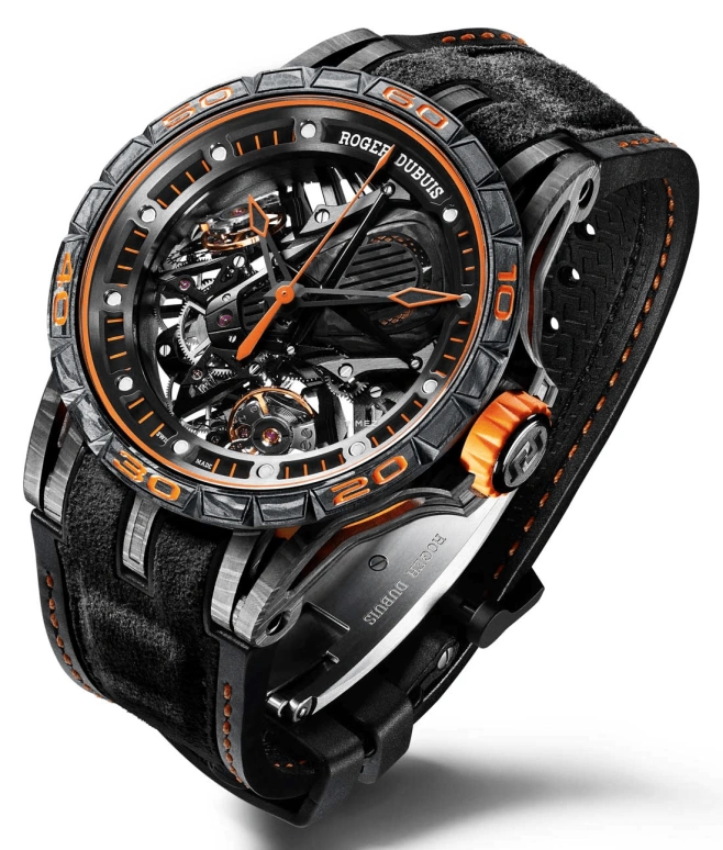 Roger Dubuis,Excalibur 45mm,45mm,Carbon,Luminous,White,Black,Orange,Handwound,Power Reserve Indicator,40hours,RDDBEX0624