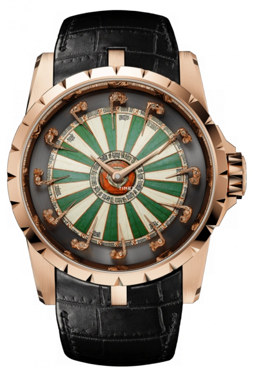 Roger Dubuis,Knights of The Round Table 45mm,45mm,Rose Gold,White,Green,Automatic,48hours,In-house Caliber,RDDBEX0398