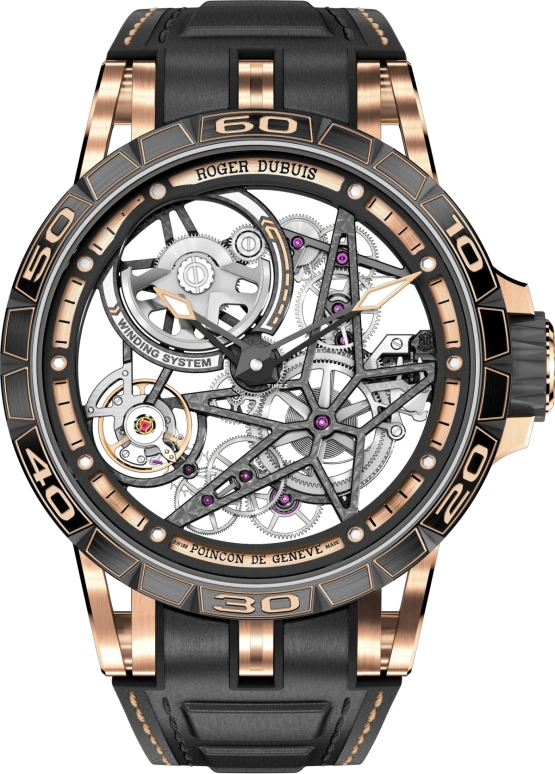Roger Dubuis,Excalibur 45mm,45mm,Yellow Gold,Luminous,White,Black,Rose Gold,Automatic,60hours,In-house Caliber,RDDBEX0647