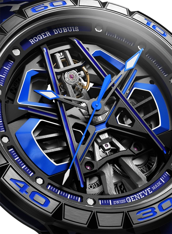 Roger Dubuis,Excalibur Spider 45mm,45mm,Carbon,Black,Skeleton,Blue,Automatic,Day,60hours,RDDBEX1059